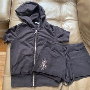 American Buddha Black Zipped Sweatshirt and Shorts Set